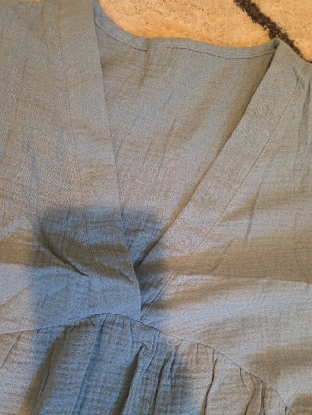 Relaxed Light Blue Tiered V-Neck Midi Dress - Picture 6 of 7